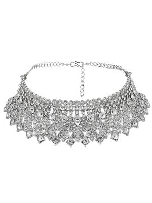 Silver Plated American Diamond Choker Set with Earring Maangtika 4