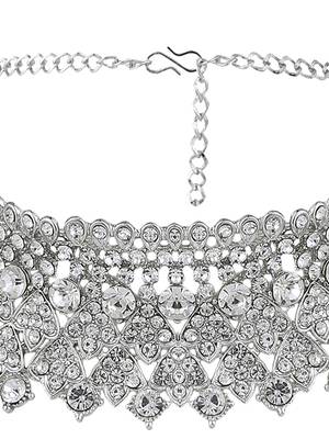 Silver Plated American Diamond Choker Set with Earring Maangtika 5