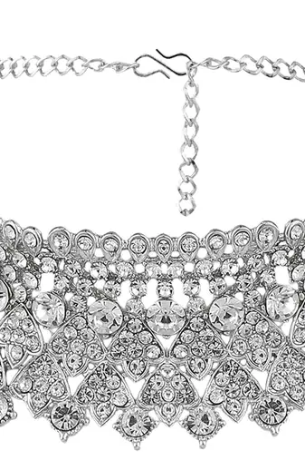 Silver Plated American Diamond Choker Set with Earring Maangtika