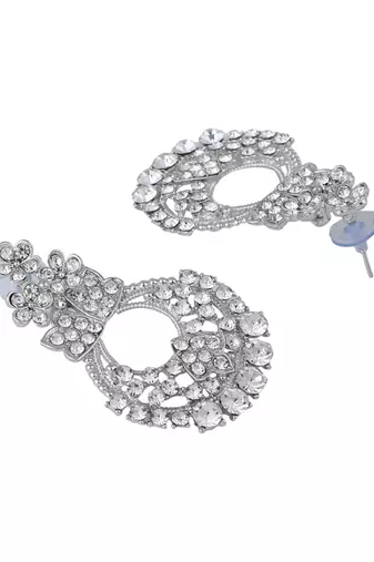 Silver Plated American Diamond Choker Set with Earring Maangtika