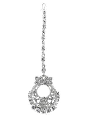 Silver Plated American Diamond Choker Set with Earring Maangtika 8