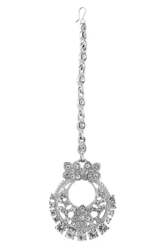 Silver Plated American Diamond Choker Set with Earring Maangtika