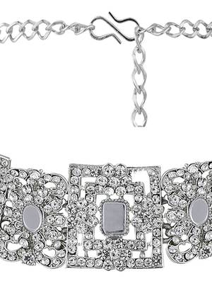 Silver Tone Mirror Work Square Shaped Choker Necklave With Earring Maangtika 6