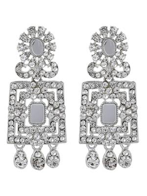 Silver Tone Mirror Work Square Shaped Choker Necklave With Earring Maangtika 7