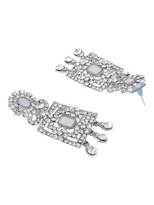 Silver Tone Mirror Work Square Shaped Choker Necklave With Earring Maangtika 8