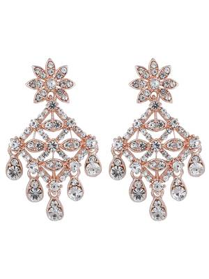Rose Gold Plated Stone Studded Criscross Pattern Jewellery Set with Earring Maangtika 7