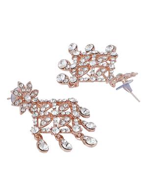 Rose Gold Plated Stone Studded Criscross Pattern Jewellery Set with Earring Maangtika 8