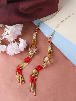 Set of 2 Gold-Toned Red Pearl Latkan 2