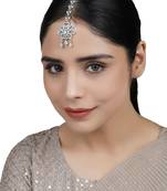 Silver Tone Floral Shape Handcrafted American Diamond Maangtika