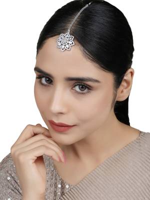 Silver-Plated White AD-Studded Handcrafted Maang Tikka 1