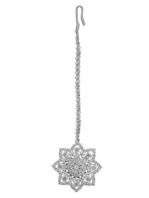 Silver-Plated White AD-Studded Handcrafted Maang Tikka 3