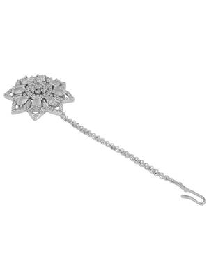 Silver-Plated White AD-Studded Handcrafted Maang Tikka 4
