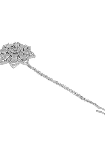 Silver-Plated White AD-Studded Handcrafted Maang Tikka