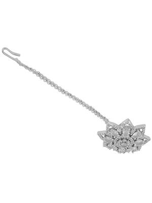 Silver-Plated White AD-Studded Handcrafted Maang Tikka 5