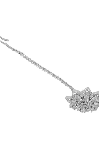 Silver-Plated White AD-Studded Handcrafted Maang Tikka