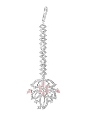Silver-Plated & White AD-Studded Floral Maangtika 3