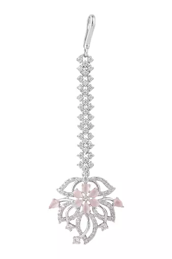 Silver-Plated & White AD-Studded Floral Maangtika