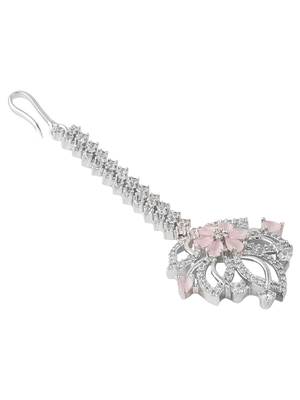 Silver-Plated & White AD-Studded Floral Maangtika 4