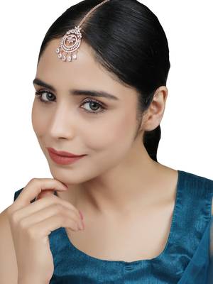Rose Gold-Plated AD-Studded Handcrafted Maang Tika 1