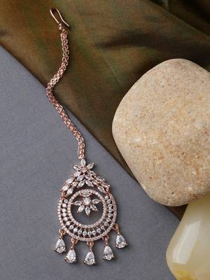 Rose Gold-Plated AD-Studded Handcrafted Maang Tika 2