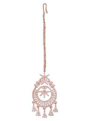 Rose Gold-Plated AD-Studded Handcrafted Maang Tika 3