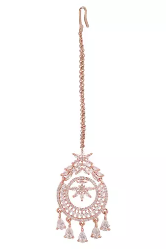 Rose Gold-Plated AD-Studded Handcrafted Maang Tika