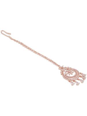 Rose Gold-Plated AD-Studded Handcrafted Maang Tika 4