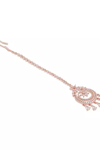 Rose Gold-Plated AD-Studded Handcrafted Maang Tika