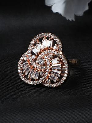 Rose Gold-Plated AD Studded Circular Handcrafted Adjustable Finger Ring 2