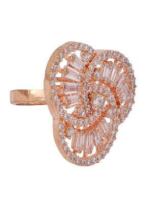 Rose Gold-Plated AD Studded Circular Handcrafted Adjustable Finger Ring 4