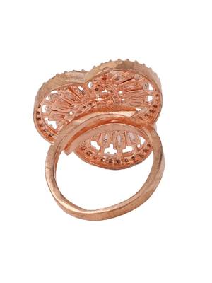 Rose Gold-Plated AD Studded Circular Handcrafted Adjustable Finger Ring 5