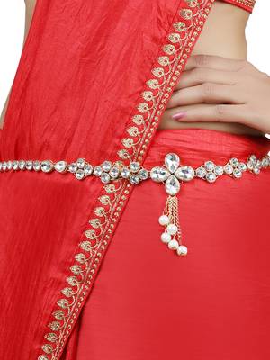 Gold-Plated & White Kundan Studded & Beaded Traditional Kamarbandh 1