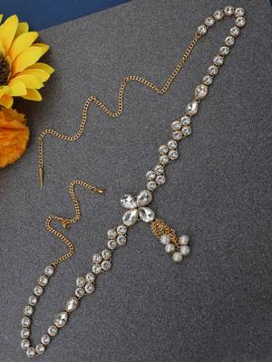 Gold-Plated & White Kundan Studded & Beaded Traditional Kamarbandh 2