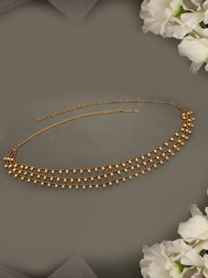 Gold-Plated & White Beaded 3 Layered Waist Chain 3