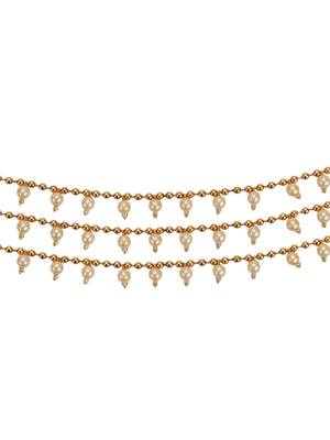 Gold-Plated & White Beaded 3 Layered Waist Chain 5