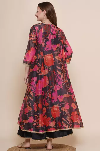Black Print Cotton Blend Kurta Set