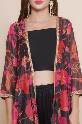Black Print Cotton Blend Kurta Set