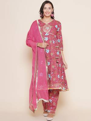 Pink Print Cotton Anarkali Kurta Set 1