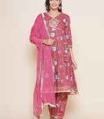 Pink Print Cotton Anarkali Kurta Set