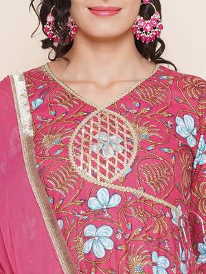 Pink Print Cotton Anarkali Kurta Set 2
