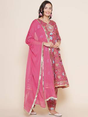 Pink Print Cotton Anarkali Kurta Set 3