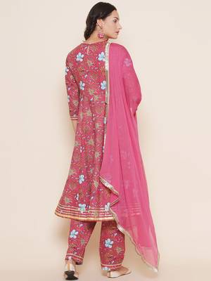 Pink Print Cotton Anarkali Kurta Set 5