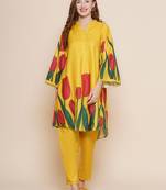 Mustard Print Cotton Blend Flared Kurta Set