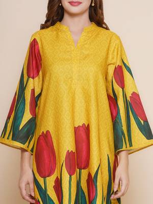 Mustard Print Cotton Blend Flared Kurta Set 2