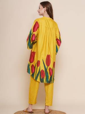 Mustard Print Cotton Blend Flared Kurta Set 4