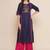 Navy Blue Embroidered Cotton Blend Straight Kurta Set