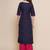 Navy Blue Embroidered Cotton Blend Straight Kurta Set