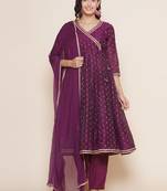 Purple Print Chanderi Silk Flared Kurta Set