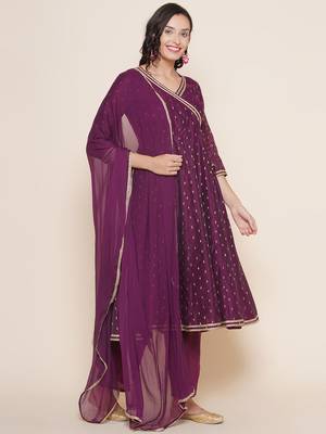 Purple Print Chanderi Silk Flared Kurta Set 2