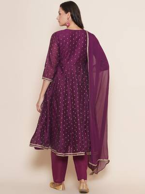 Purple Print Chanderi Silk Flared Kurta Set 3